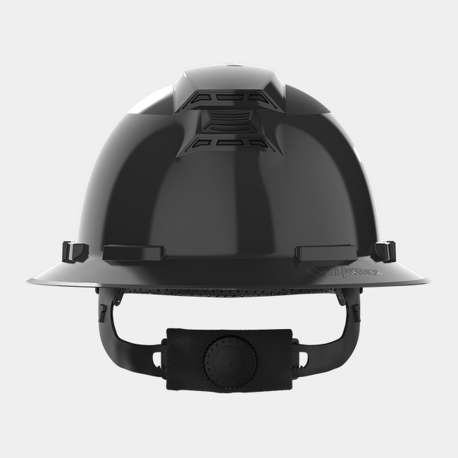 Back view of Ceros XP300 full brim safety helmet showing the swiftlock one hand turn wheel ratchet.