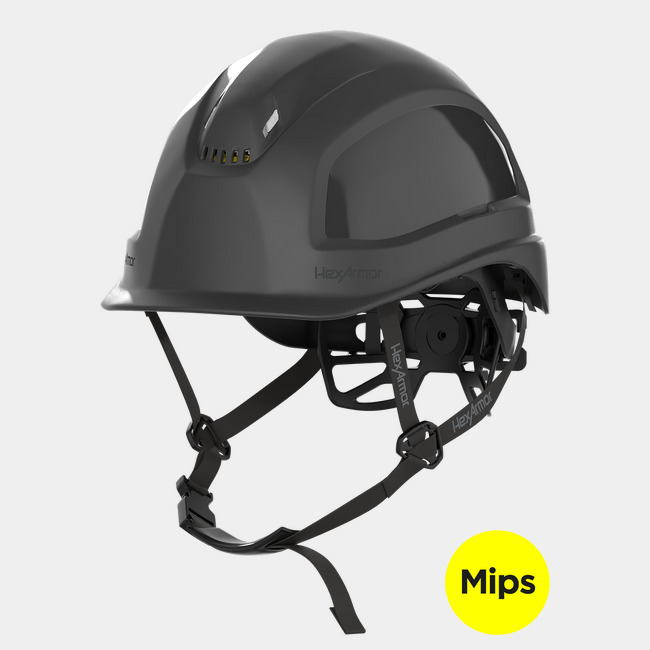 Ceros XP450A black safety helmet with Mips and chin strap.