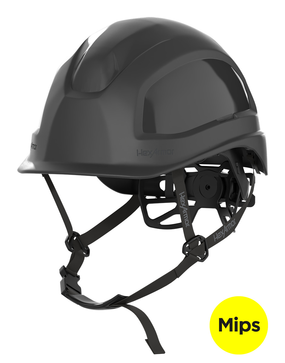Ceros XP450AE black safety helmet with Mips and a chin strap.
