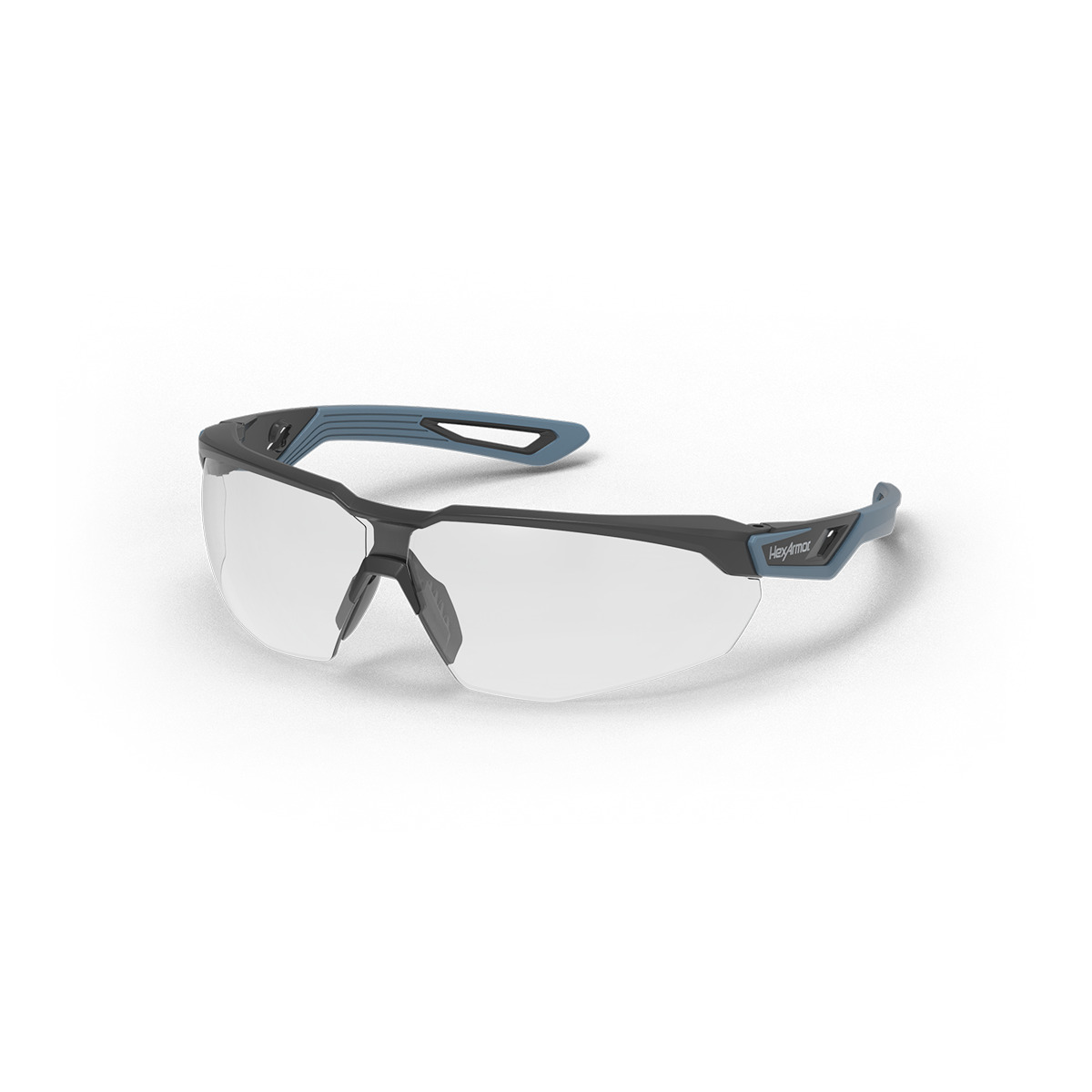 VuFlight safety glasses shown as they are sitting on a table.