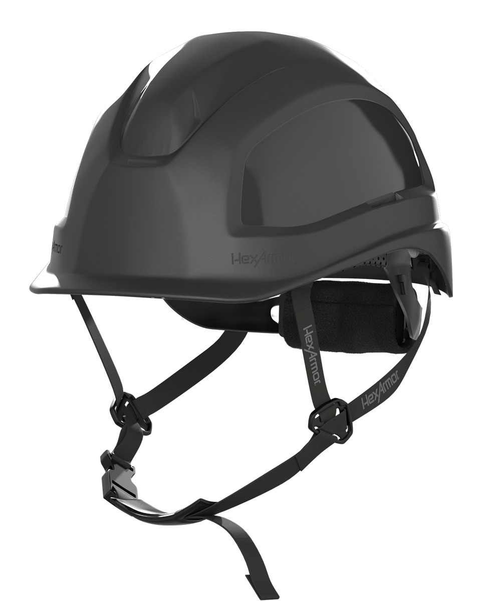 Ceros XP450AE black class e safety helmet with chin strap.